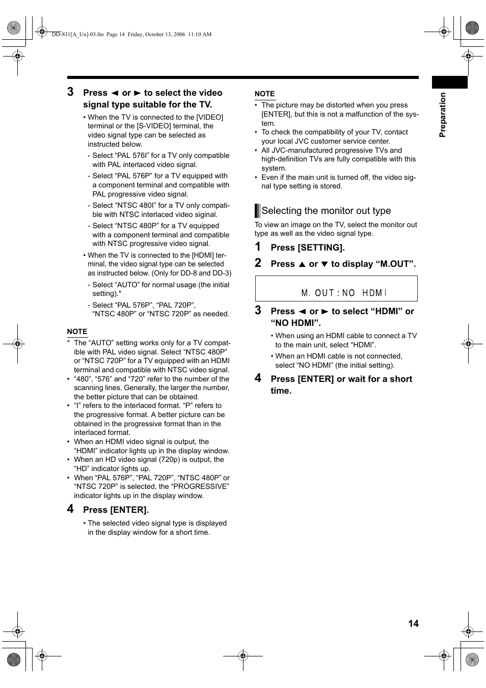 Selecting the monitor out type | JVC DD-8 User Manual | Page 17 / 60