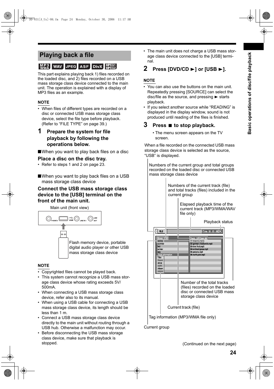 Playing back a file | JVC DD-8 User Manual | Page 27 / 60