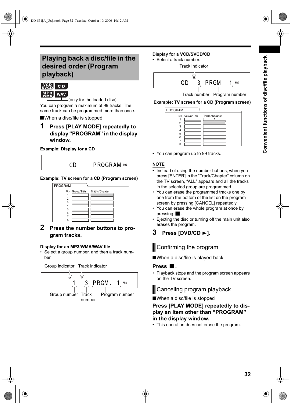 Confirming the program canceling program playback | JVC DD-8 User Manual | Page 35 / 60