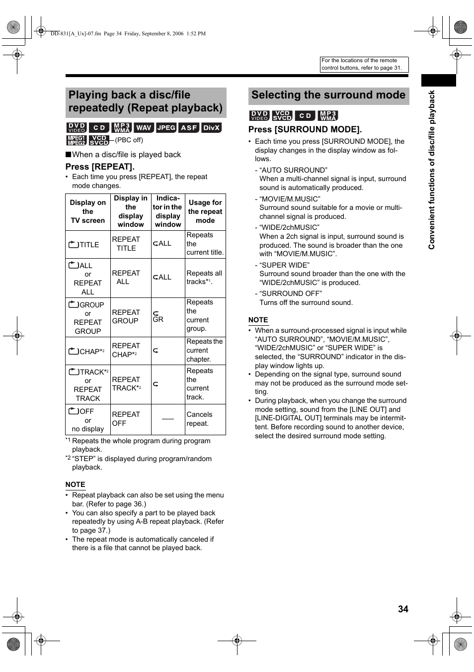 Selecting the surround mode | JVC DD-8 User Manual | Page 37 / 60