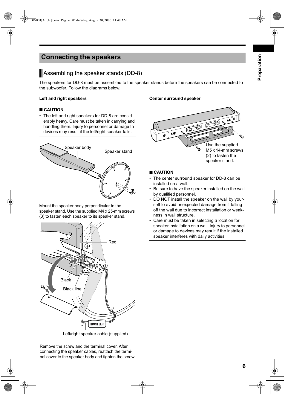 Connecting the speakers, Assembling the speaker stands (dd-8) | JVC DD-8 User Manual | Page 9 / 60