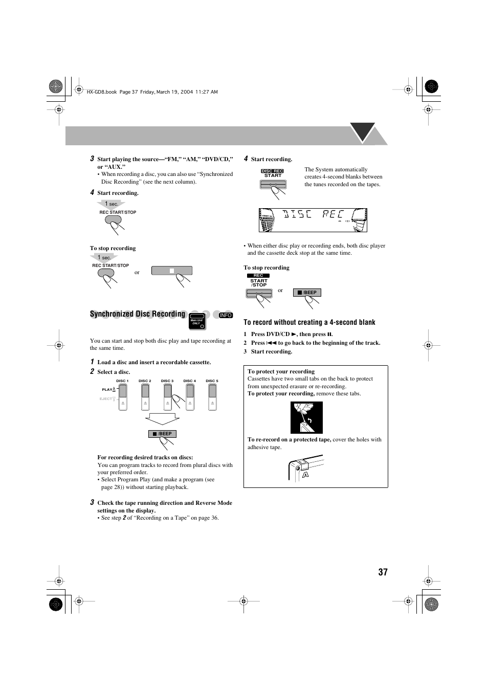 Synchronized disc recording | JVC CA-HXGD7 User Manual | Page 39 / 60