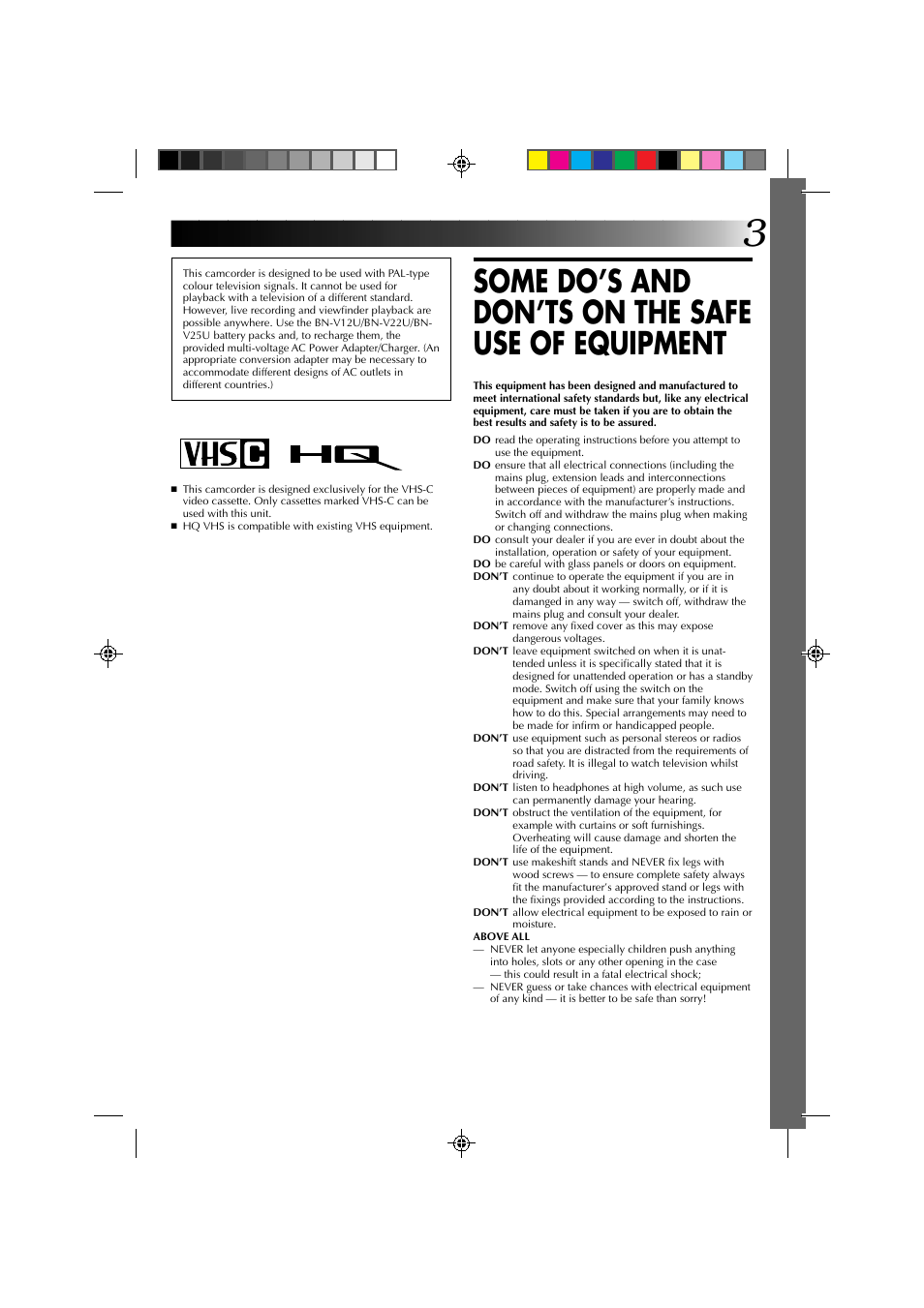 Some do’s and don’ts on the safe use of equipment | JVC YU30052-513-2 User Manual | Page 3 / 48