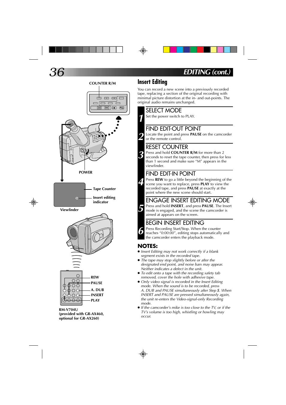 Editing (cont.) | JVC YU30052-513-2 User Manual | Page 36 / 48