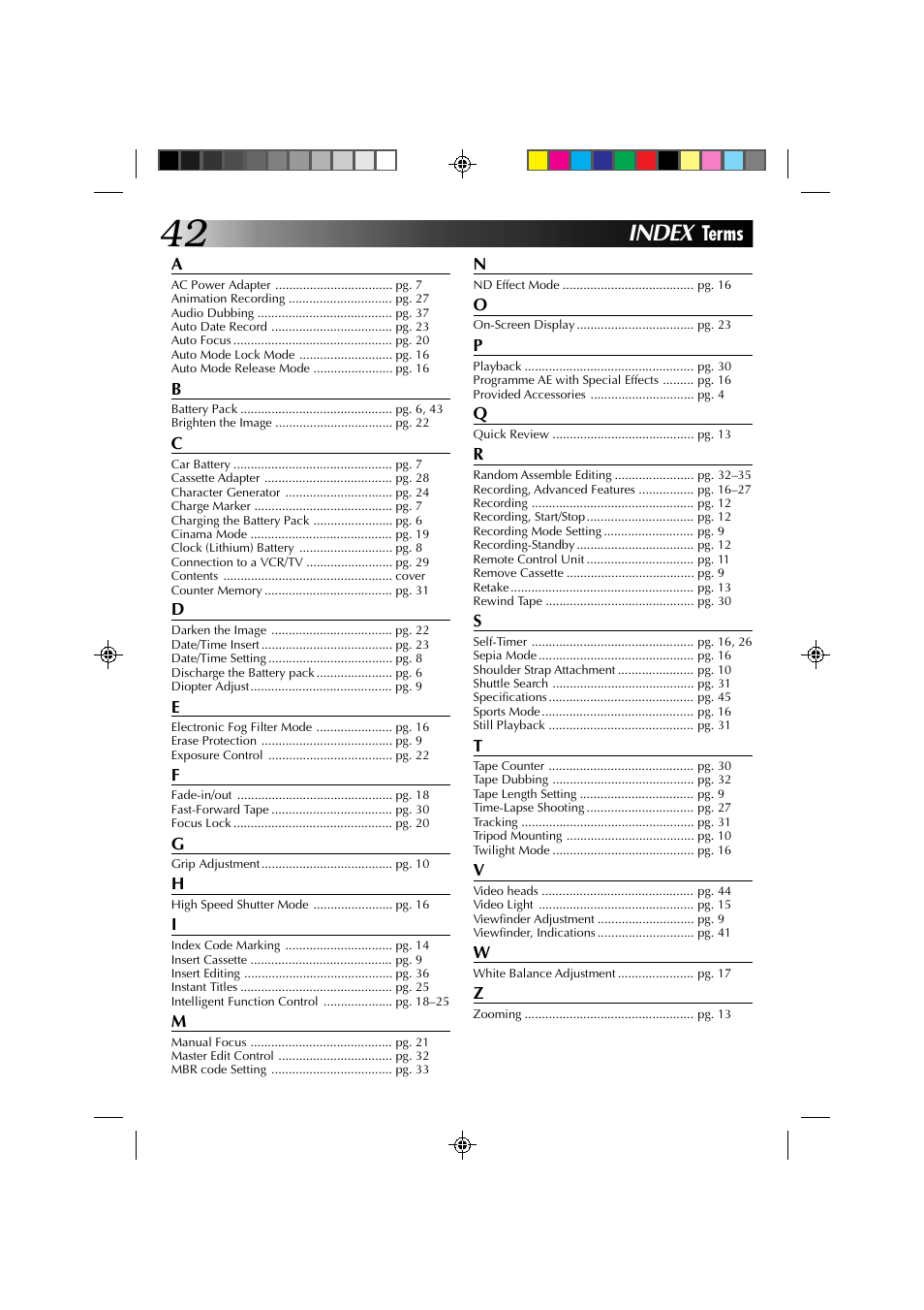 Index, Terms | JVC YU30052-513-2 User Manual | Page 42 / 48