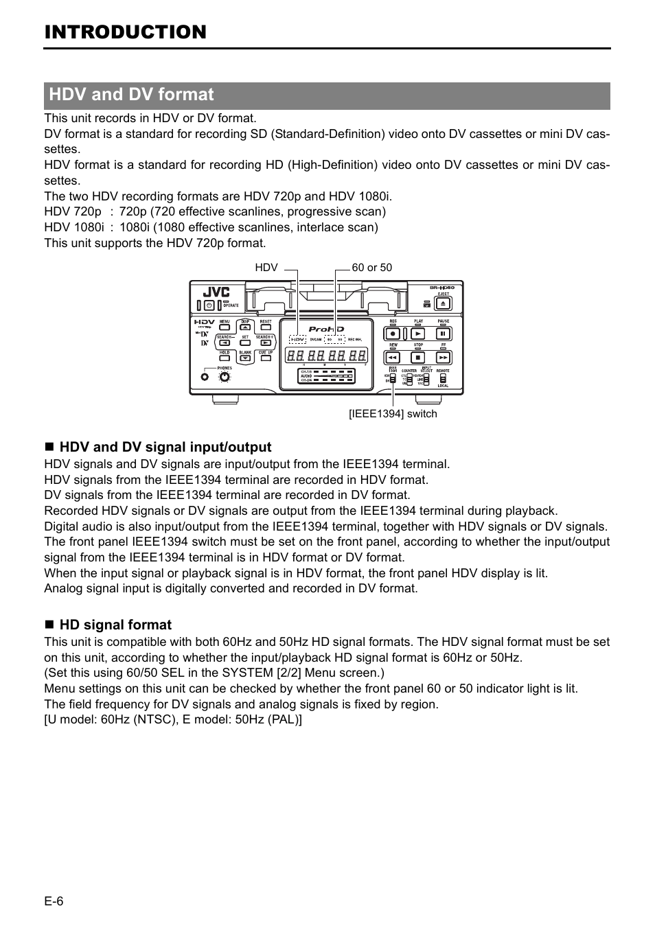 Hdv and dv format, Introduction | JVC BR-HD50 User Manual | Page 10 / 91