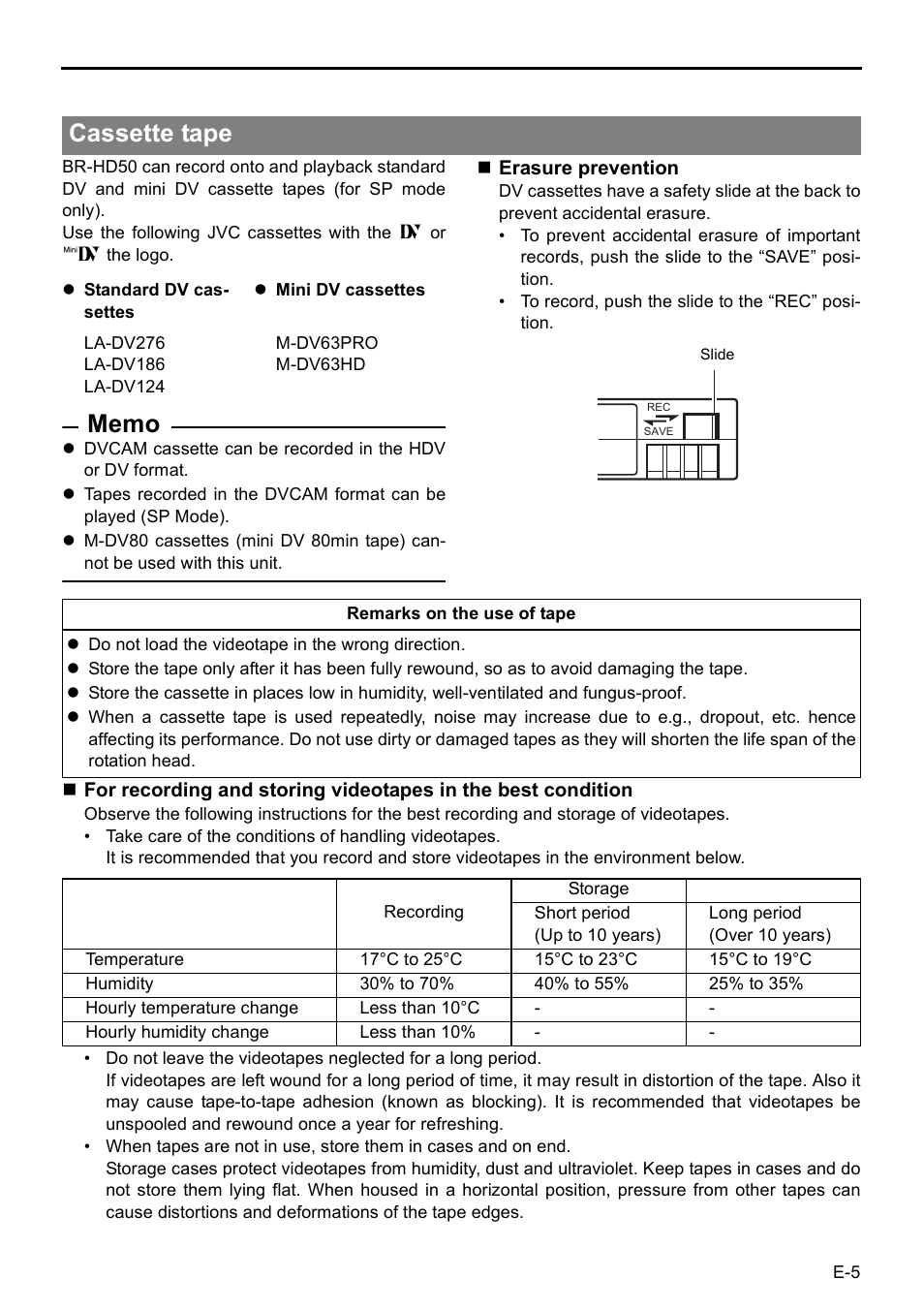 Cassette tape | JVC BR-HD50 User Manual | Page 9 / 91