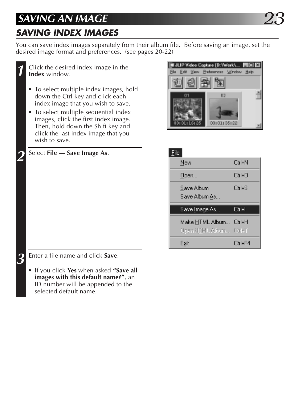 Saving an image | JVC PC Connection Kit User Manual | Page 23 / 56