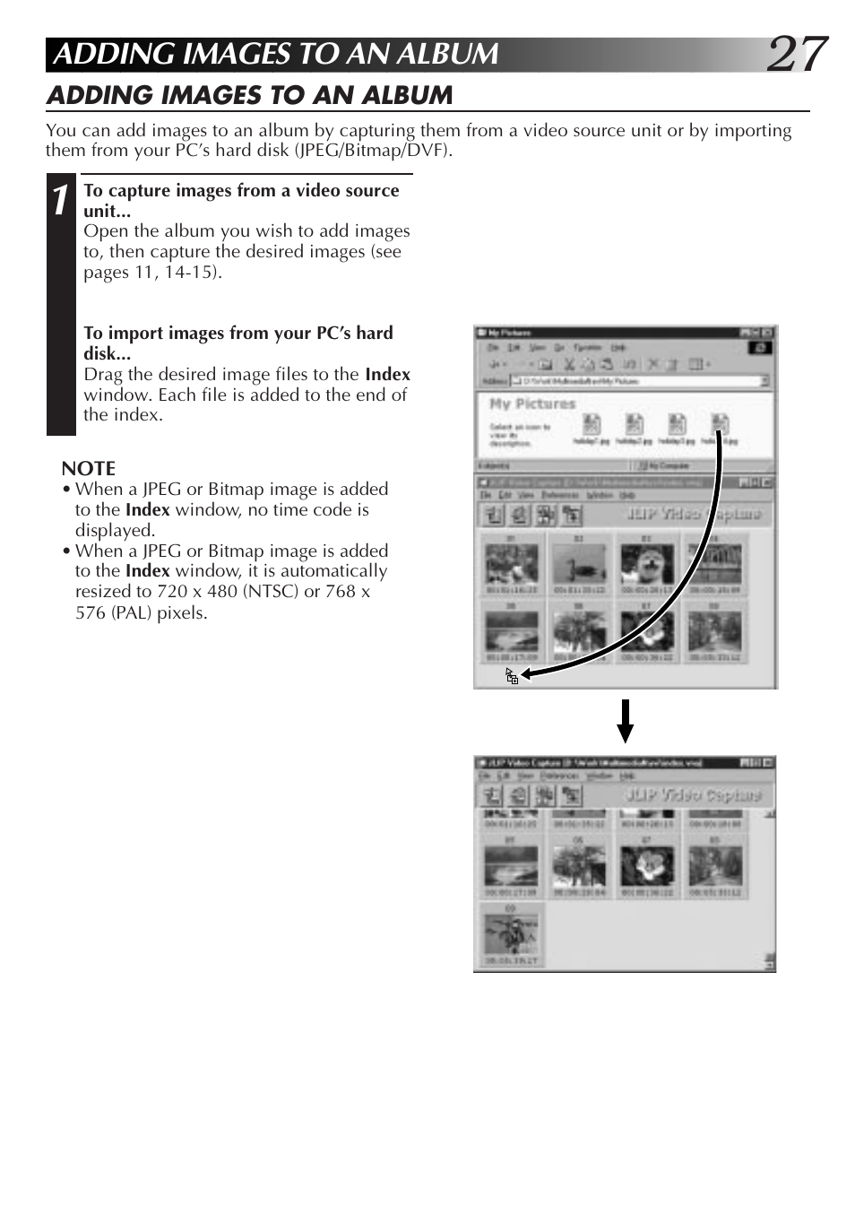 Adding images to an album | JVC PC Connection Kit User Manual | Page 27 / 56