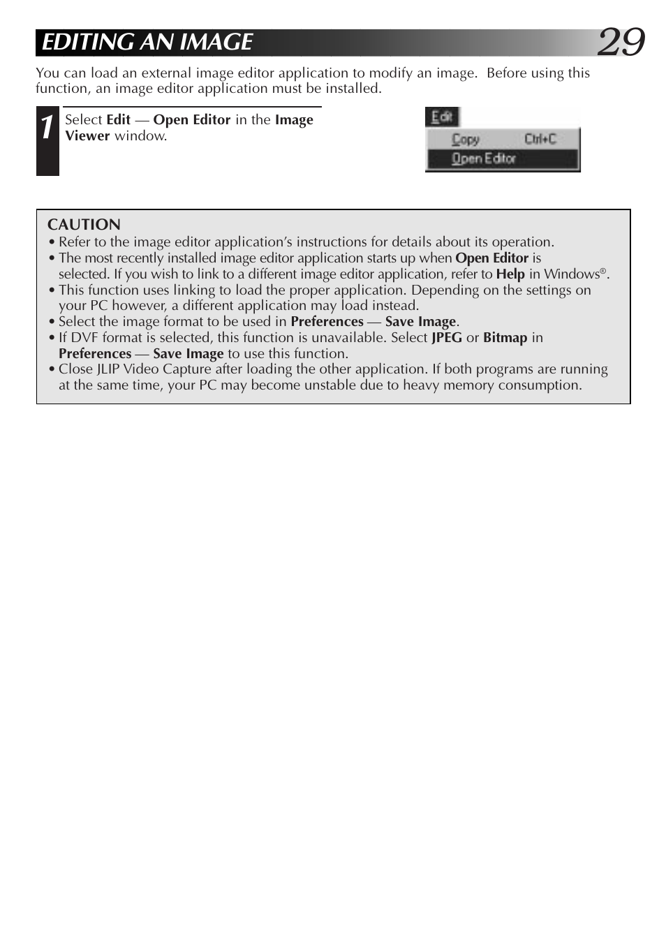 Editing an image | JVC PC Connection Kit User Manual | Page 29 / 56