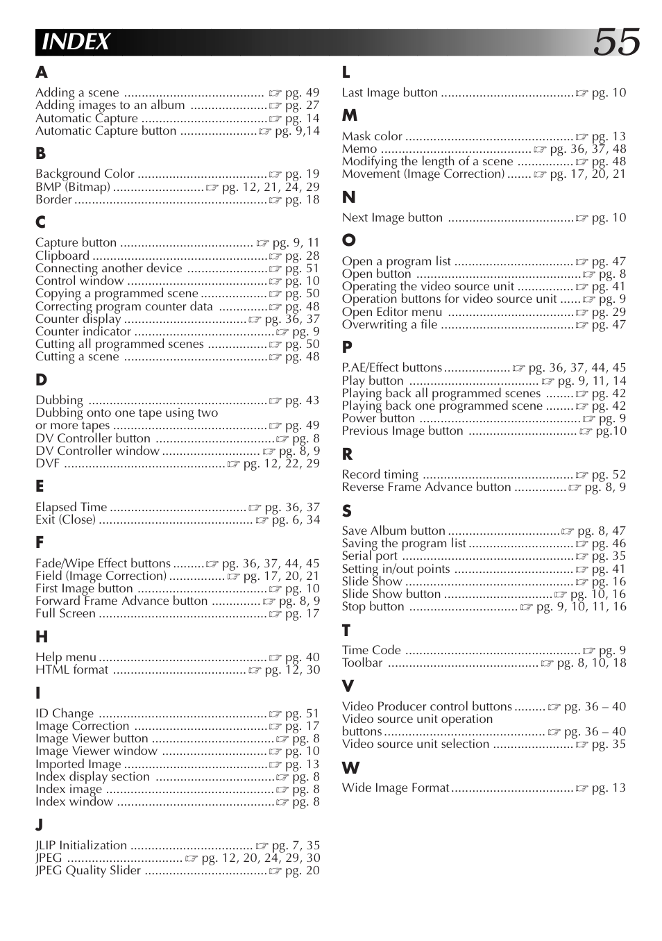 Index | JVC PC Connection Kit User Manual | Page 55 / 56