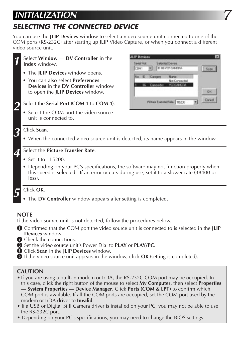 Initialization | JVC PC Connection Kit User Manual | Page 7 / 56