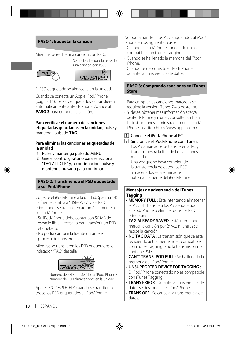 Tag saved, Trans 02/15 | JVC GET0721-001A User Manual | Page 32 / 67