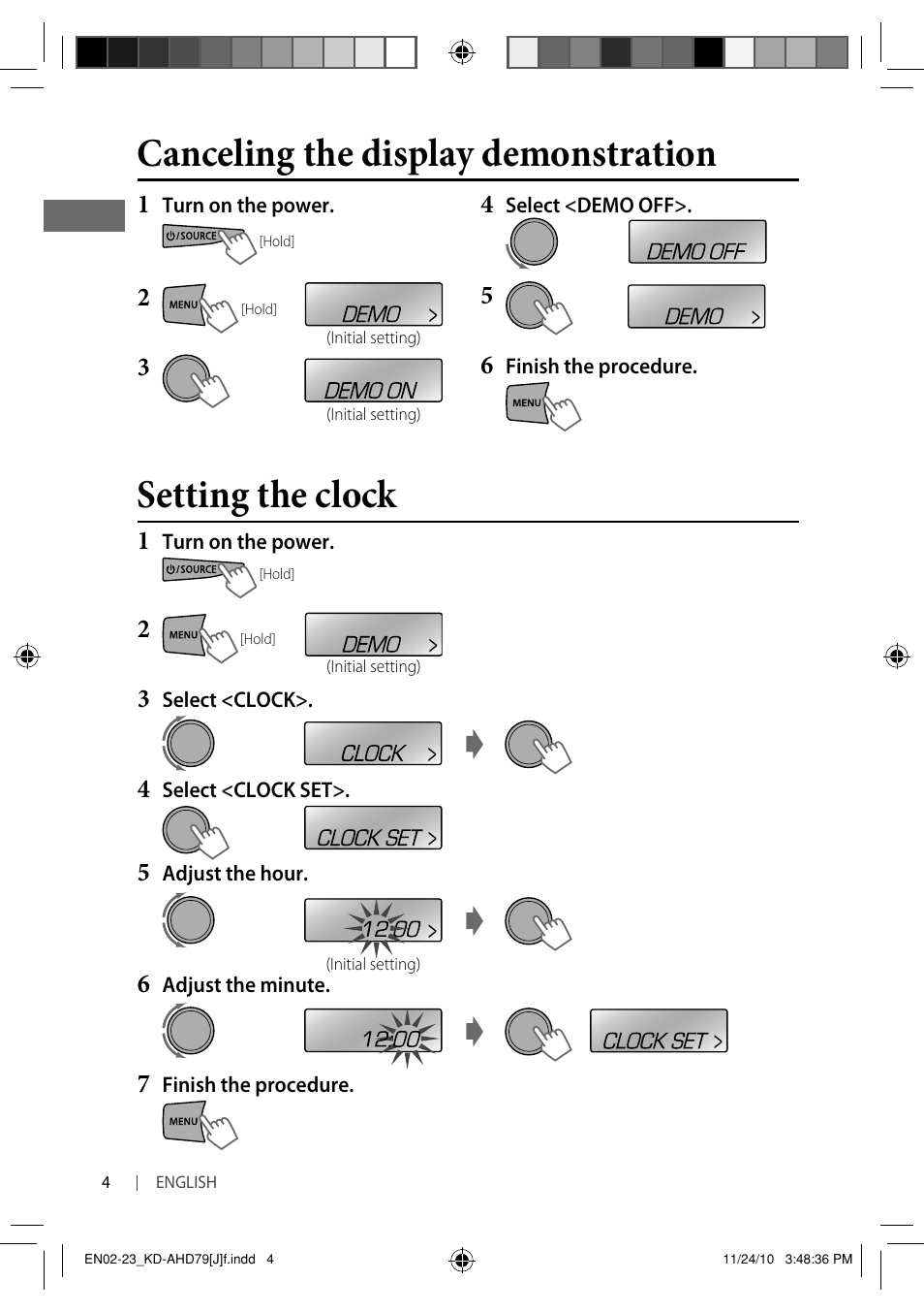 Setting the clock, Canceling the display demonstration | JVC GET0721-001A User Manual | Page 4 / 67