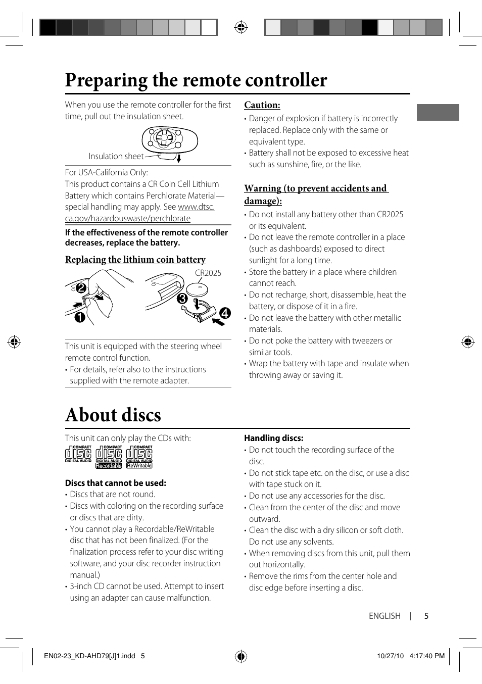 Preparing the remote controller about discs | JVC GET0721-001A User Manual | Page 5 / 67