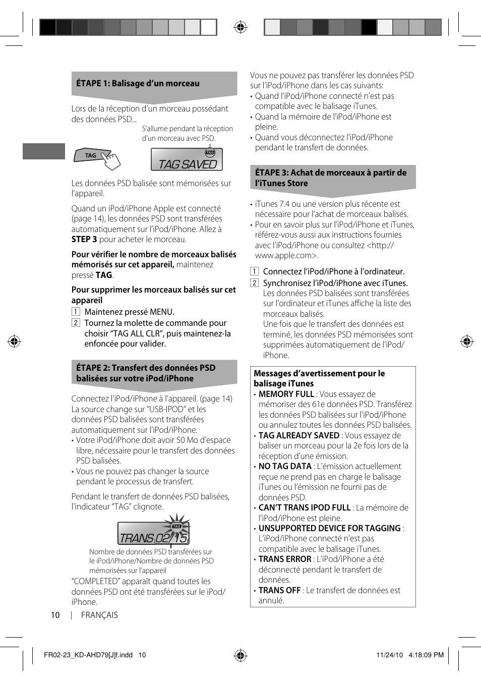 Tag saved, Trans 02/15 | JVC GET0721-001A User Manual | Page 54 / 67