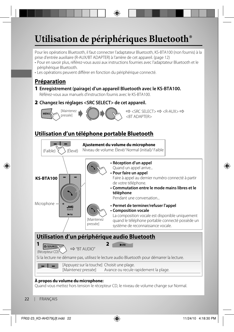 Utilisation de périphériques bluetooth, Préparation, Utilisation d’un téléphone portable bluetooth | Utilisation d’un périphérique audio bluetooth | JVC GET0721-001A User Manual | Page 66 / 67