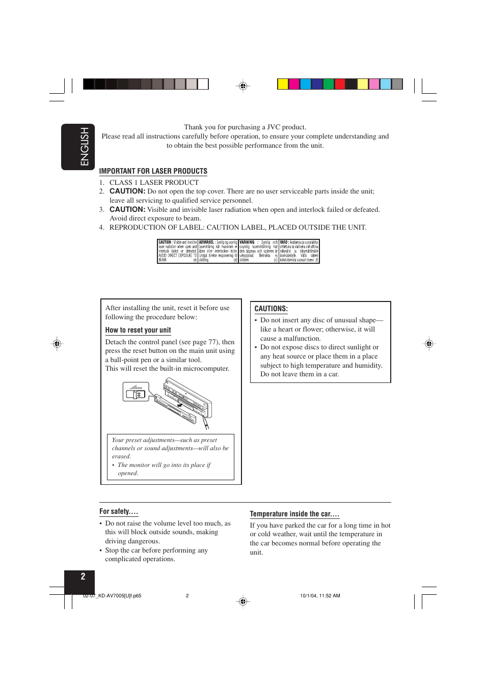 Important for laser products | JVC KD-AV7000 User Manual | Page 184 / 352