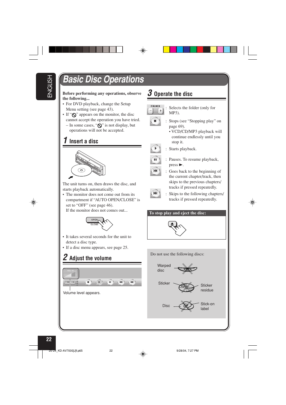 Basic disc operations | JVC KD-AV7000 User Manual | Page 22 / 352