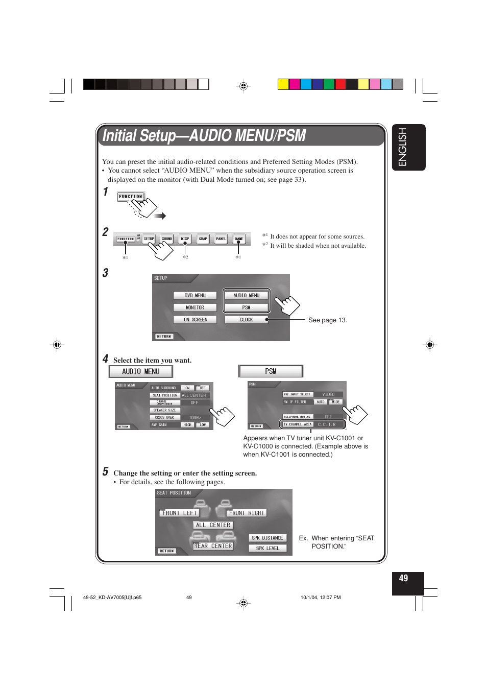 Initial setup—audio menu/psm | JVC KD-AV7000 User Manual | Page 231 / 352