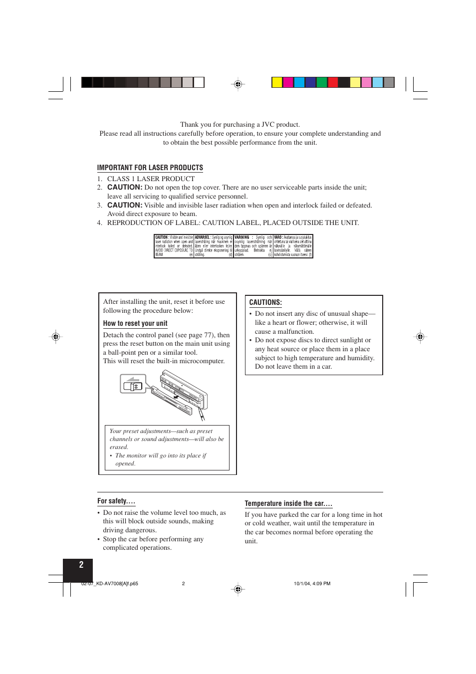 Important for laser products | JVC KD-AV7000 User Manual | Page 268 / 352