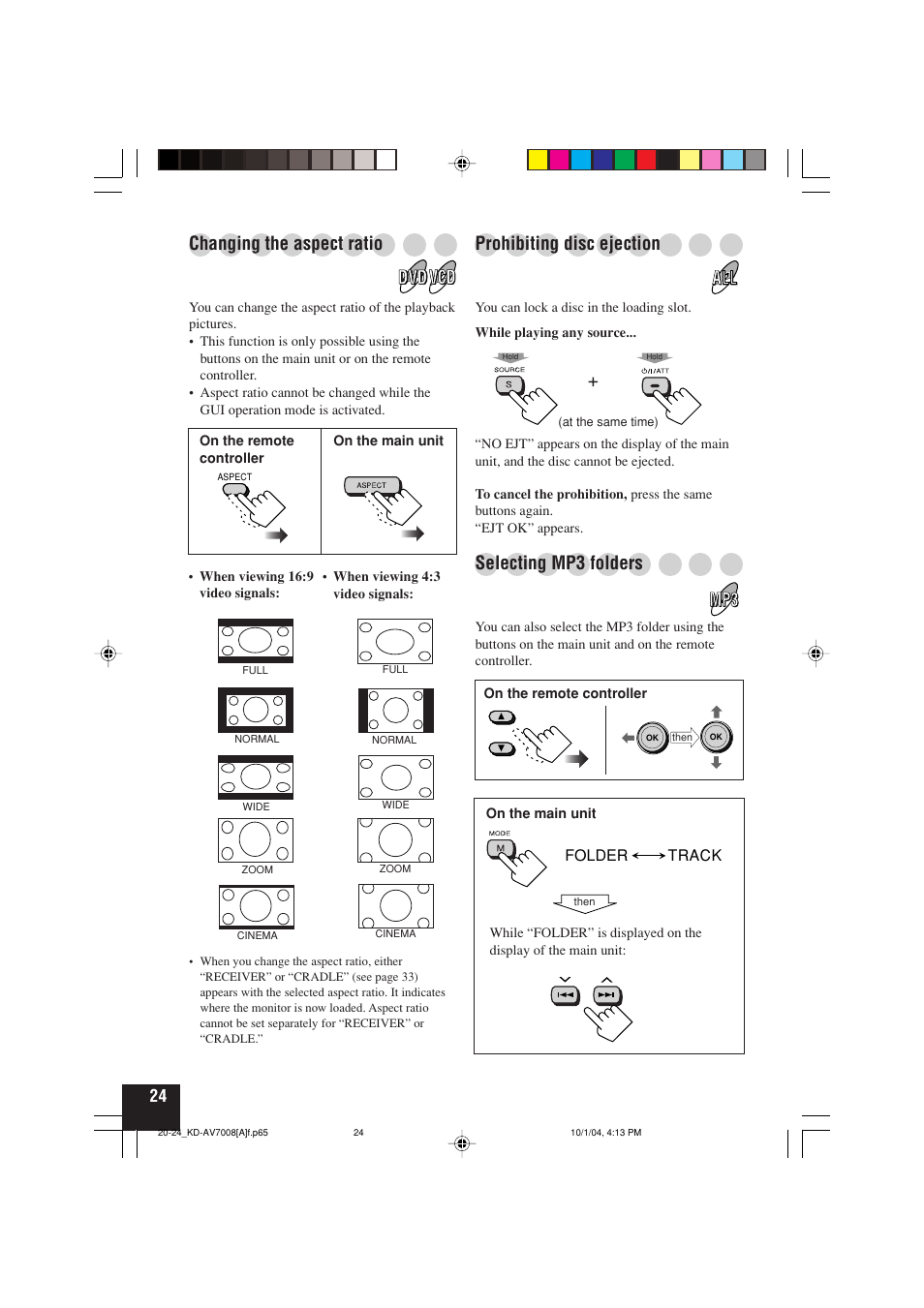 Prohibiting disc ejection, Selecting mp3 folders, Changing the aspect ratio | JVC KD-AV7000 User Manual | Page 290 / 352