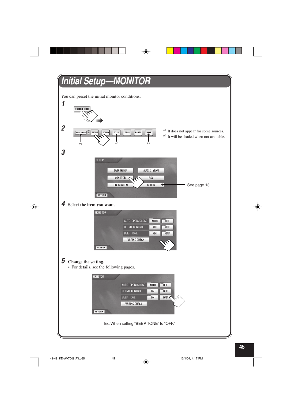 Initial setup—monitor | JVC KD-AV7000 User Manual | Page 311 / 352