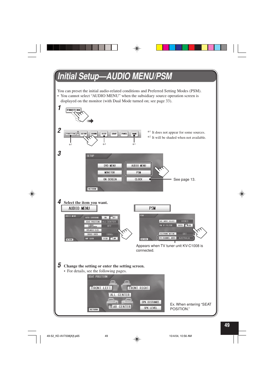 Initial setup—audio menu/psm | JVC KD-AV7000 User Manual | Page 315 / 352