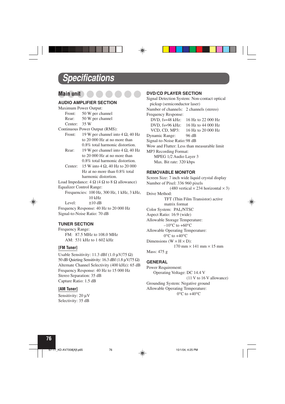 Specifications | JVC KD-AV7000 User Manual | Page 342 / 352