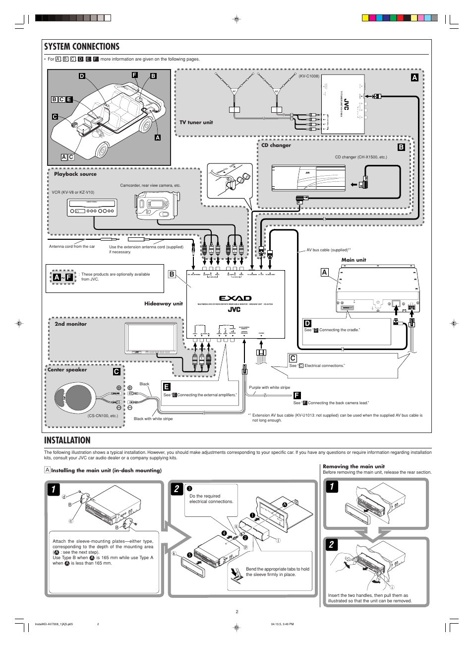 System connections, Installation, Bf d a c | Ca c b e | JVC KD-AV7000 User Manual | Page 346 / 352