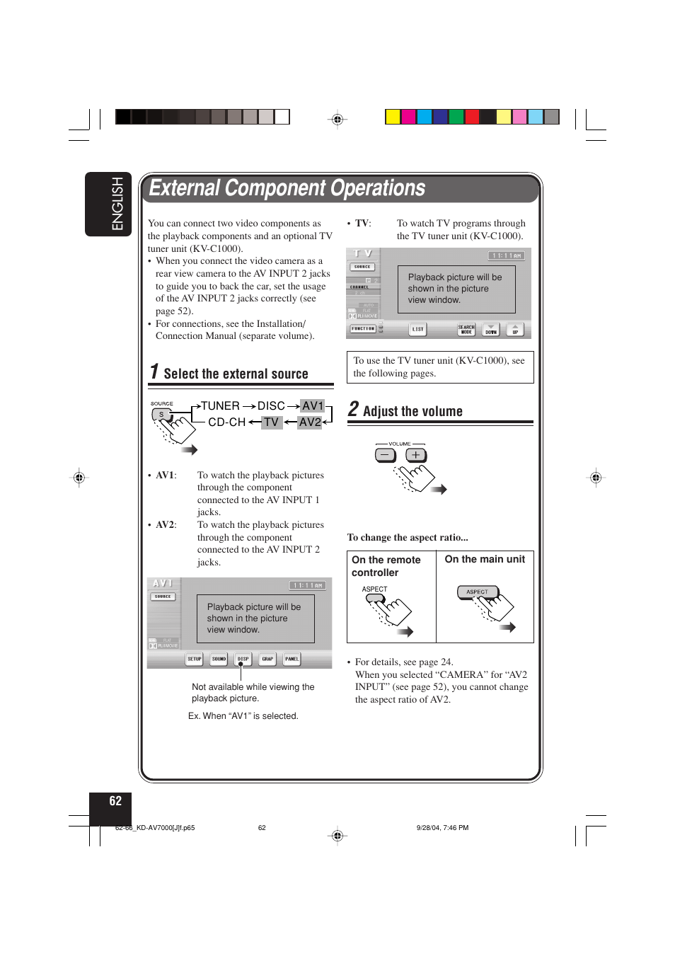 External component operations | JVC KD-AV7000 User Manual | Page 62 / 352