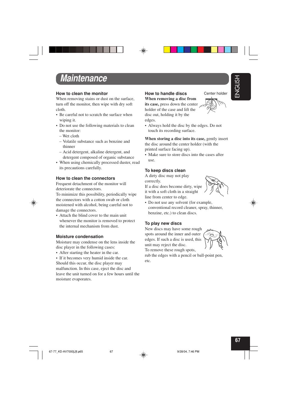 Maintenance | JVC KD-AV7000 User Manual | Page 67 / 352