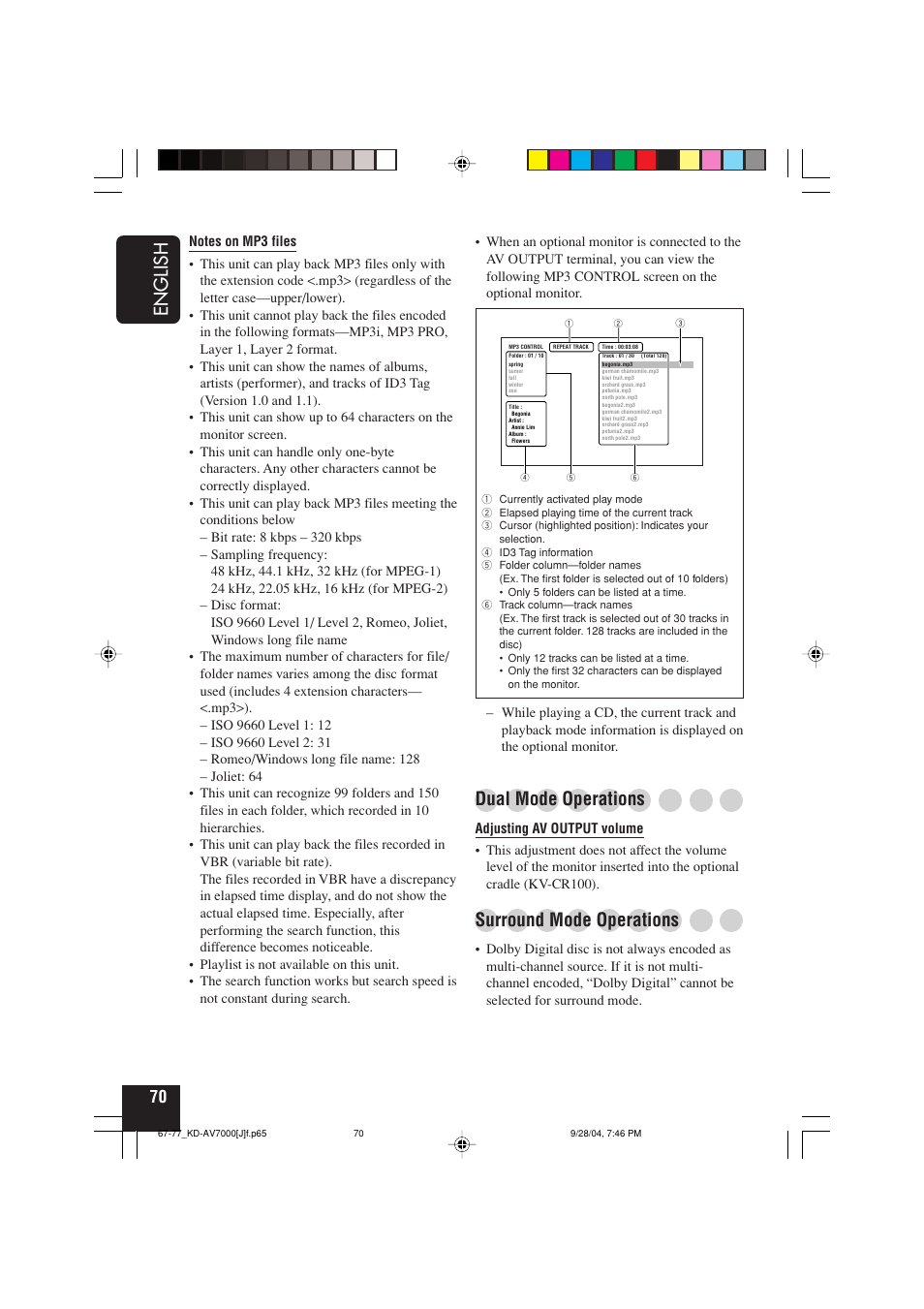English, Dual mode operations, Surround mode operations | JVC KD-AV7000 User Manual | Page 70 / 352