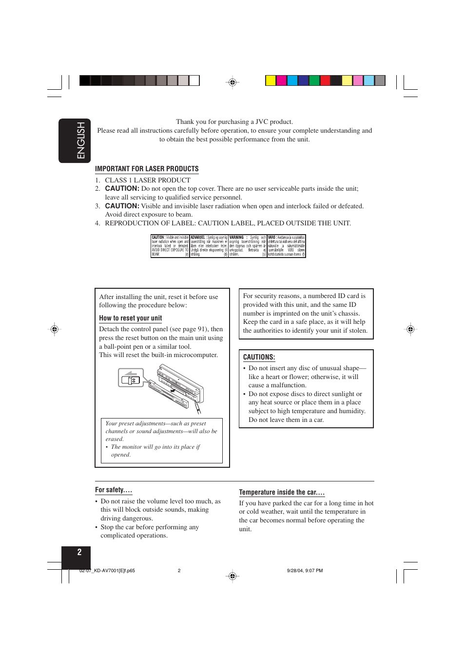 Important for laser products | JVC KD-AV7000 User Manual | Page 86 / 352