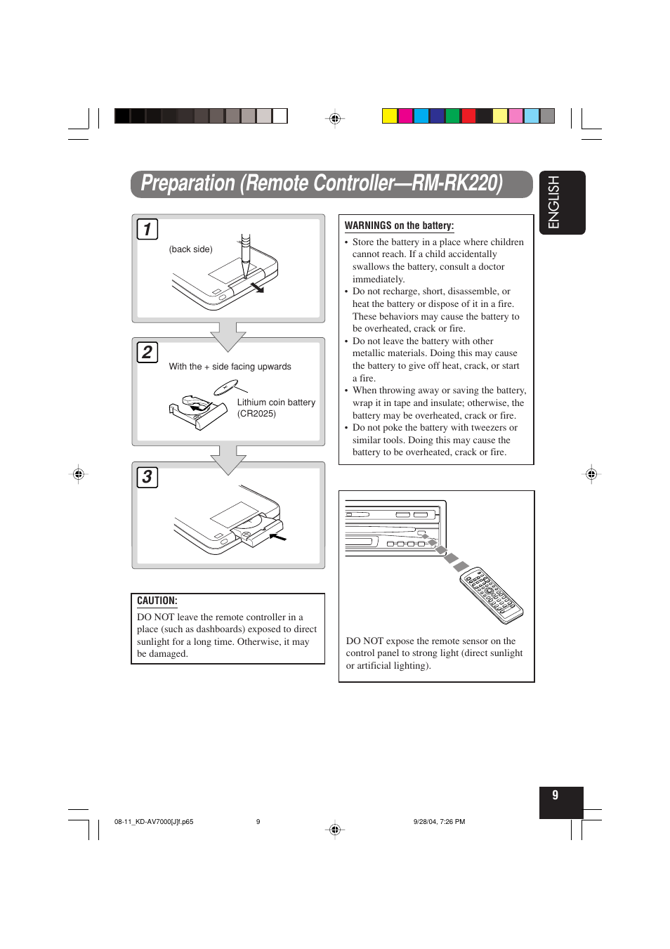 Preparation (remote controller—rm-rk220) | JVC KD-AV7000 User Manual | Page 9 / 352