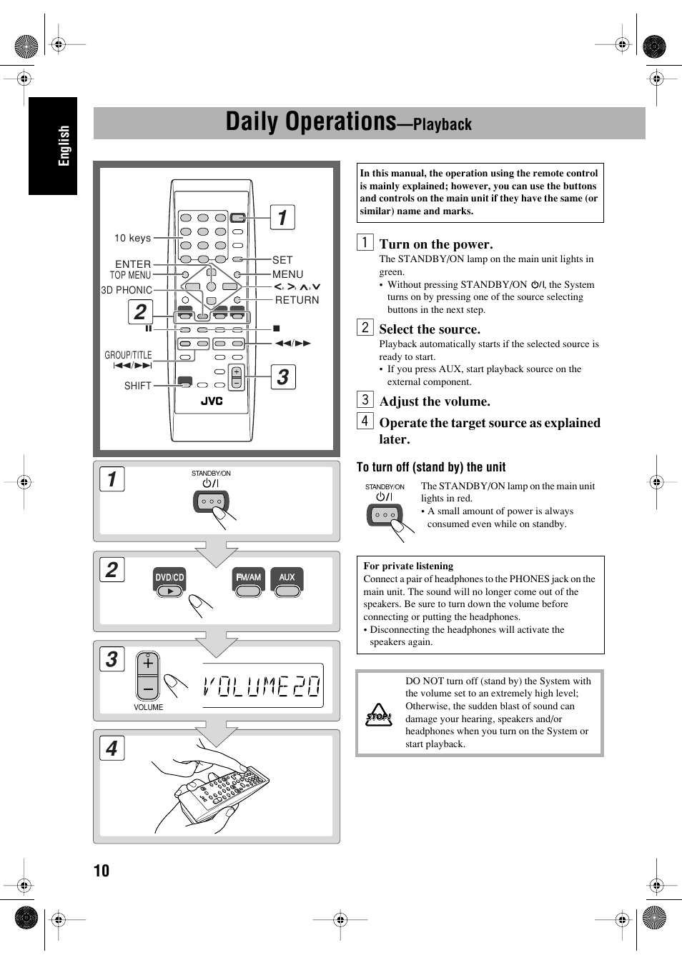 Daily operations —playback, Daily operations, Playback | JVC FS-P550 User Manual | Page 14 / 47