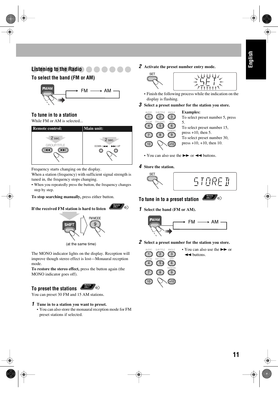 English listening to the radio | JVC FS-P550 User Manual | Page 15 / 47