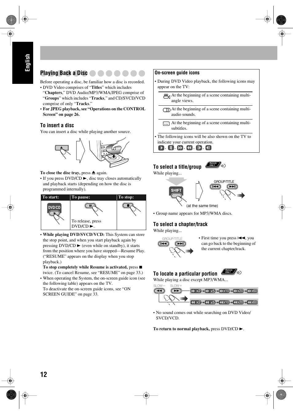 English playing back a disc | JVC FS-P550 User Manual | Page 16 / 47