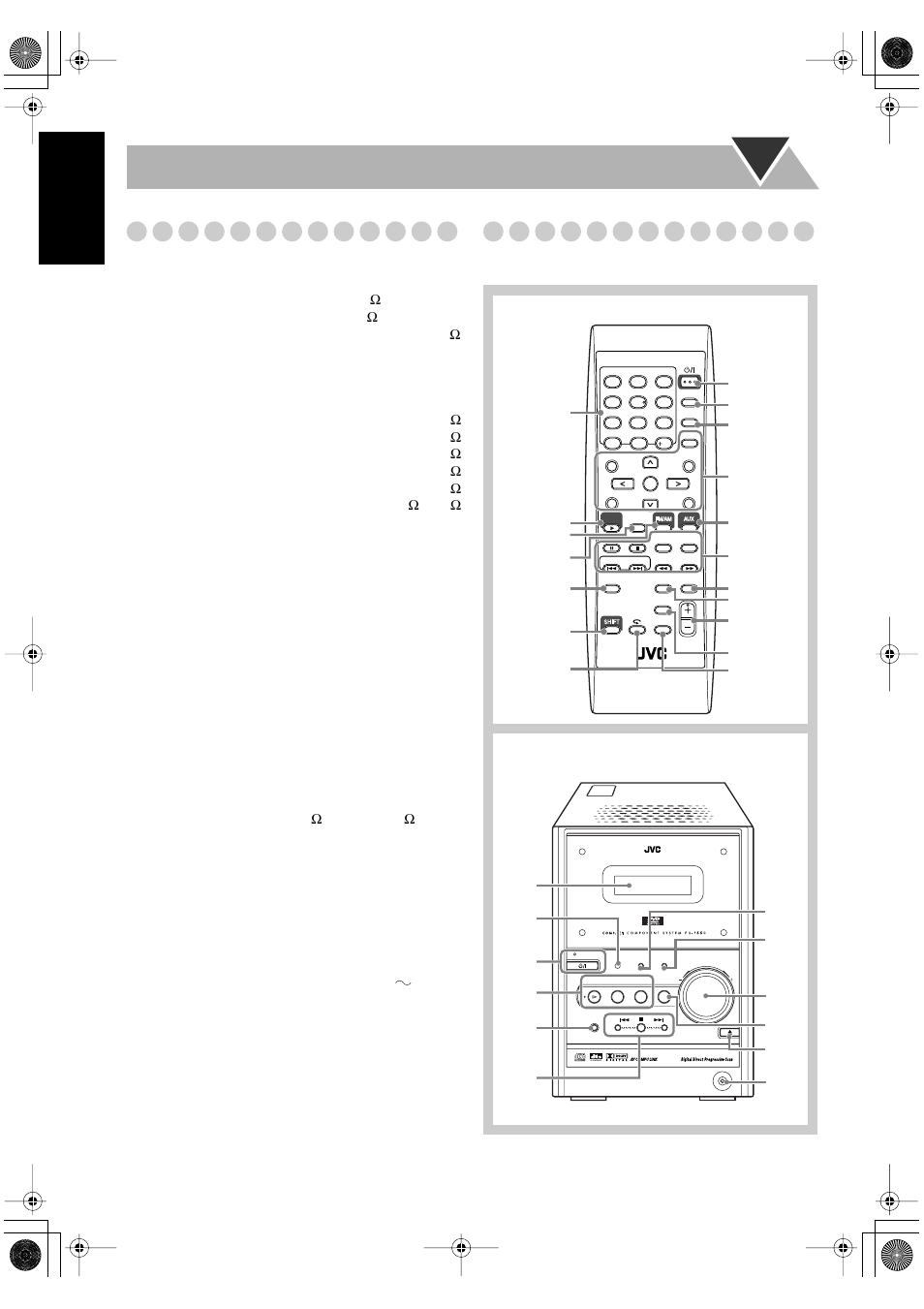 English specifications, Parts index, Speakers | Supplied accessories, General | JVC FS-P550 User Manual | Page 46 / 47