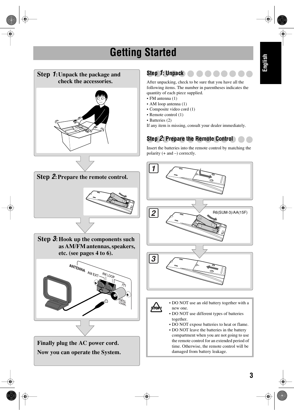 Getting started | JVC FS-P550 User Manual | Page 7 / 47