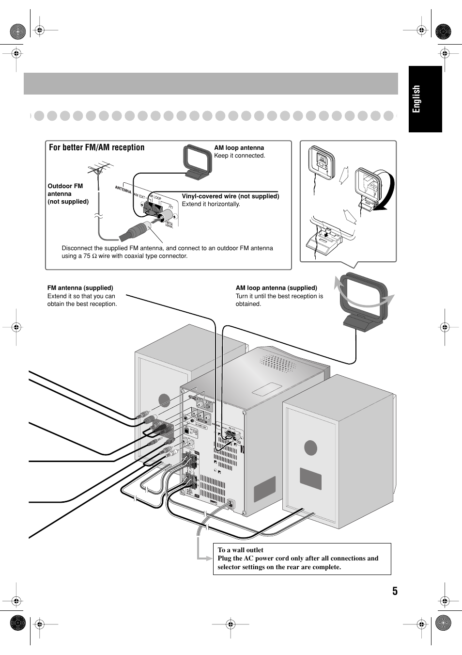 English, For better fm/am reception | JVC FS-P550 User Manual | Page 9 / 47