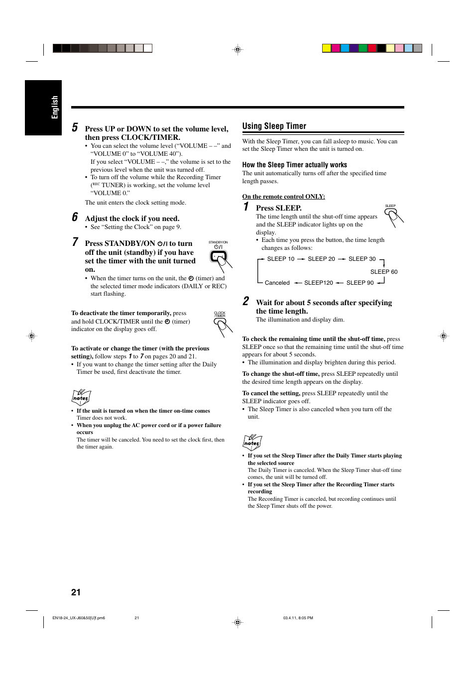 Using sleep timer | JVC UX-J60 User Manual | Page 24 / 28