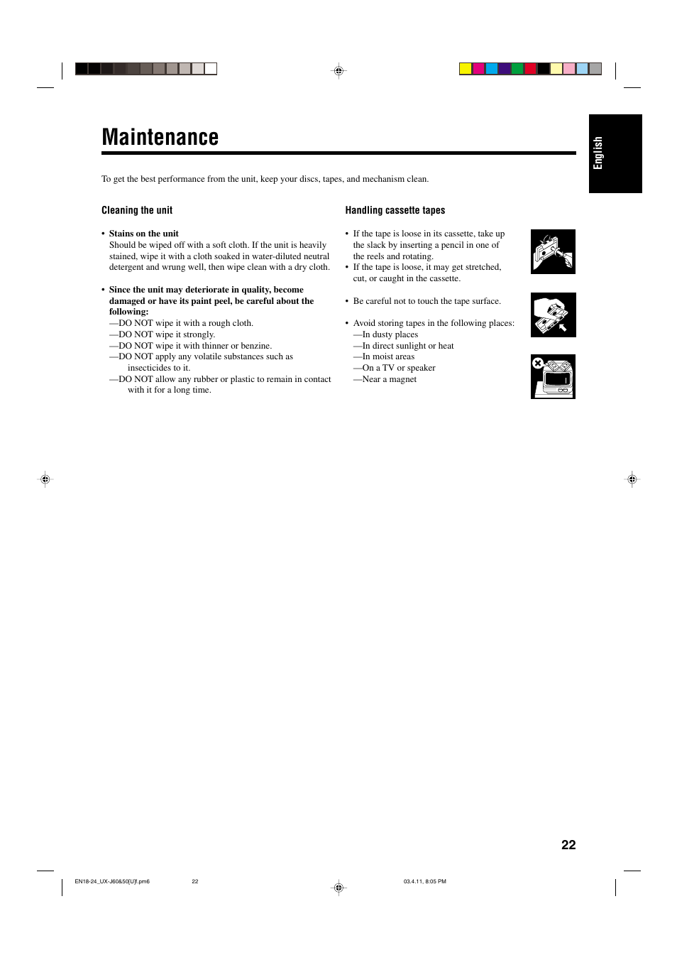 Maintenance | JVC UX-J60 User Manual | Page 25 / 28