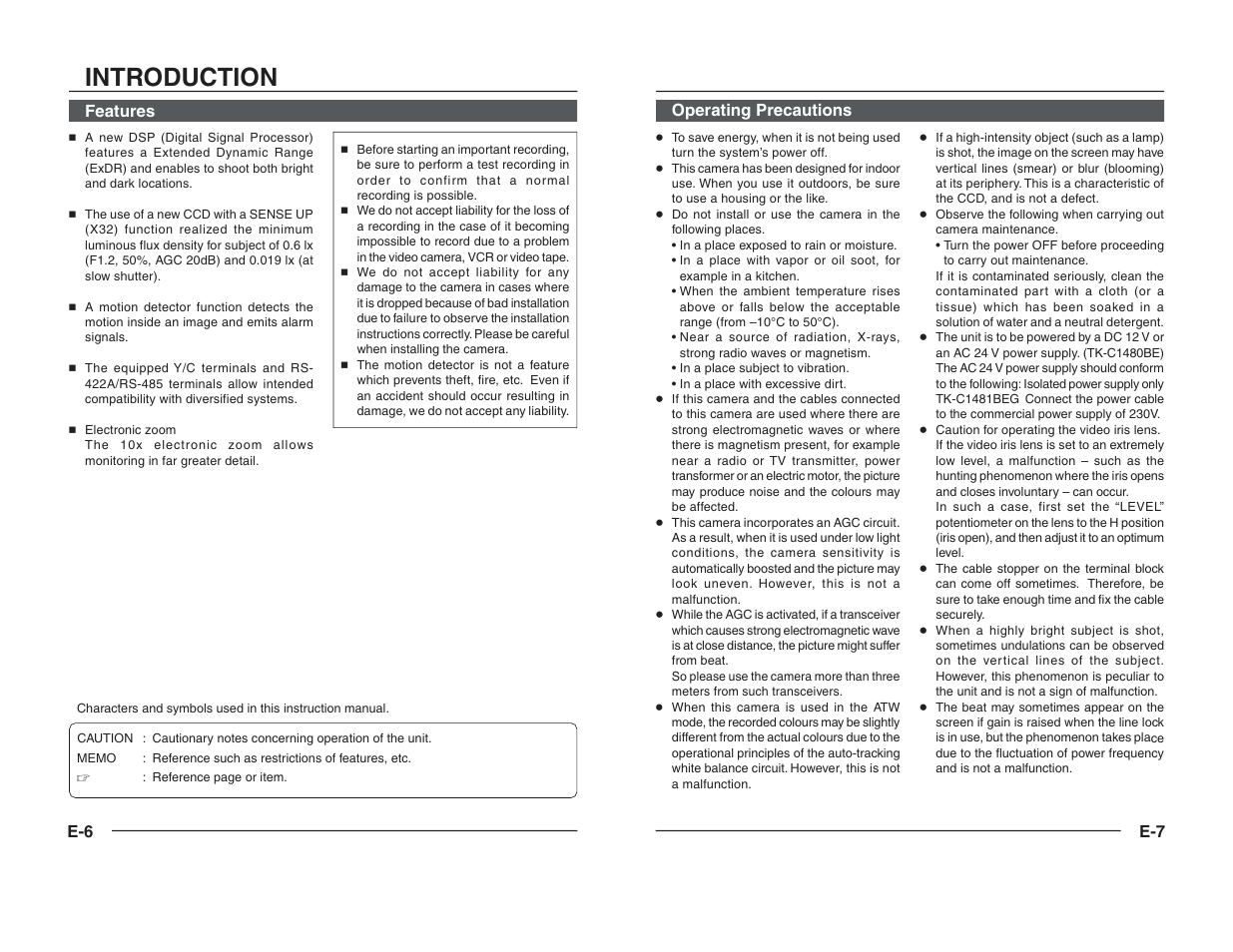 Introduction, Features, Operating precautions | JVC TK-C1460B User Manual | Page 26 / 42