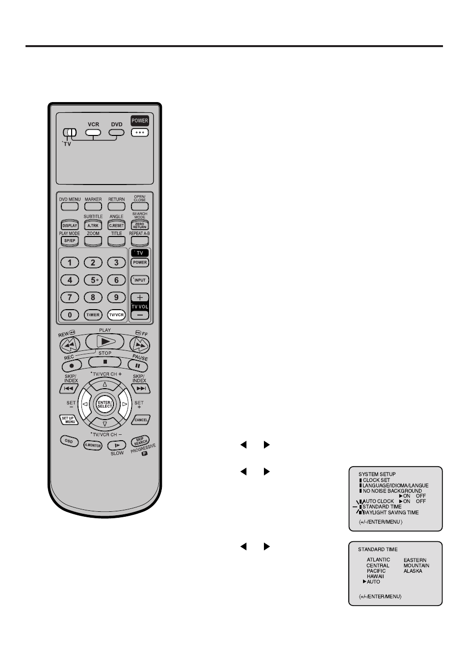 Auto clock setting, 23 auto clock setting, Auto clock setting wait 30 minutes | Time zone setting (standard time) | JVC HR-XVC25U User Manual | Page 23 / 68