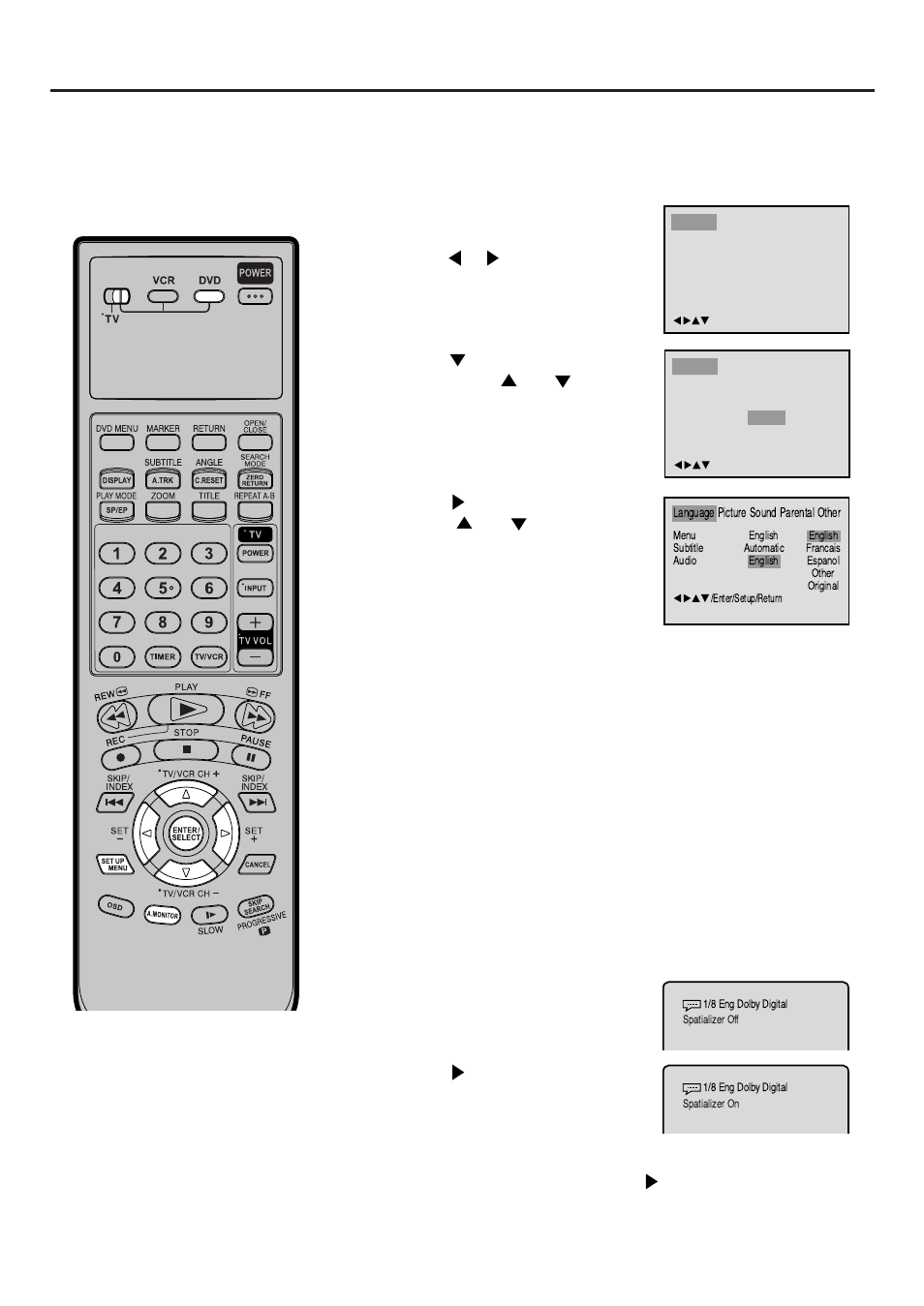 Setting surround sound, Setting audio soundtrack language | JVC HR-XVC25U User Manual | Page 56 / 68