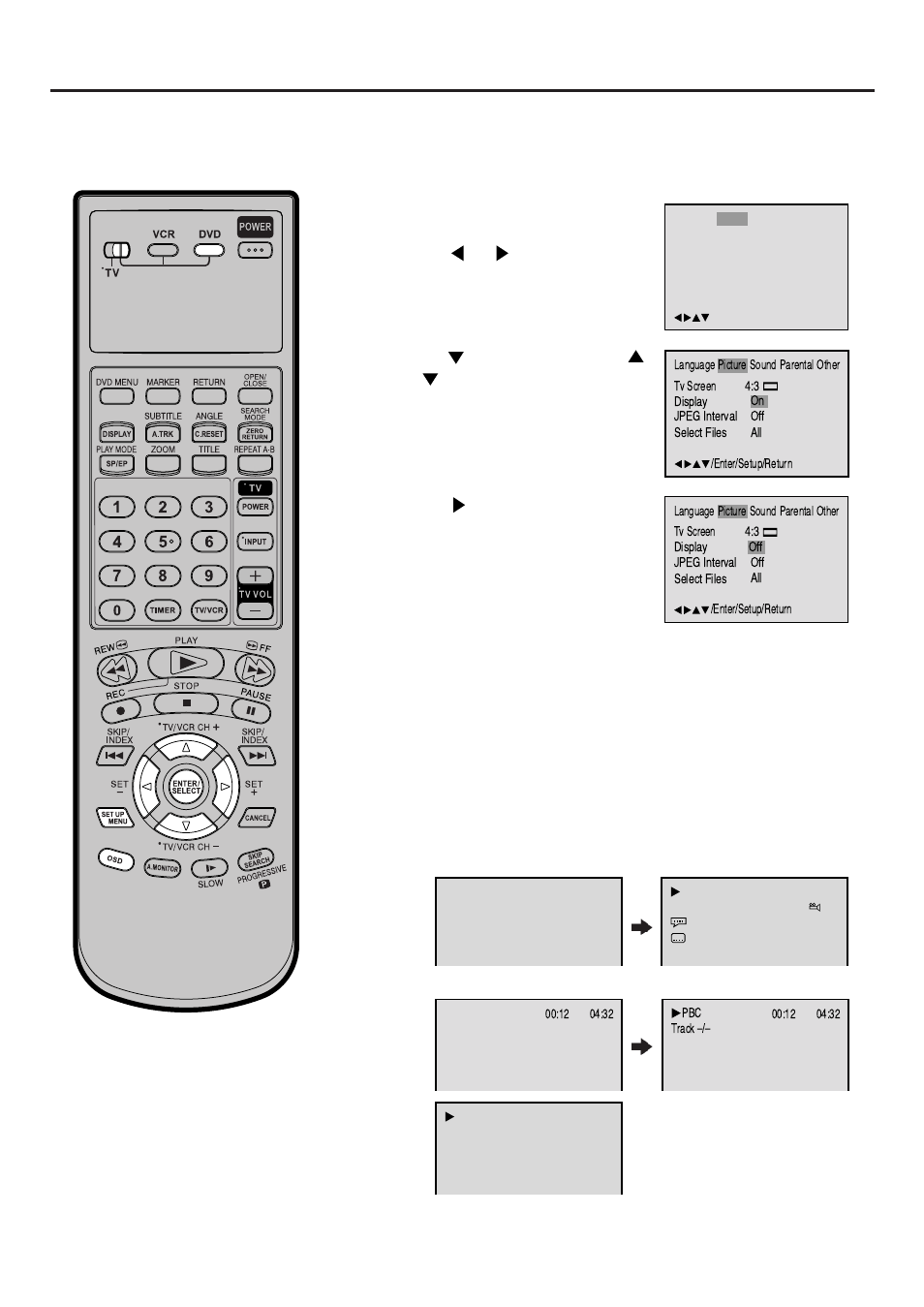 Setting on screen display/status display of disc, Status display of disc | JVC HR-XVC25U User Manual | Page 58 / 68