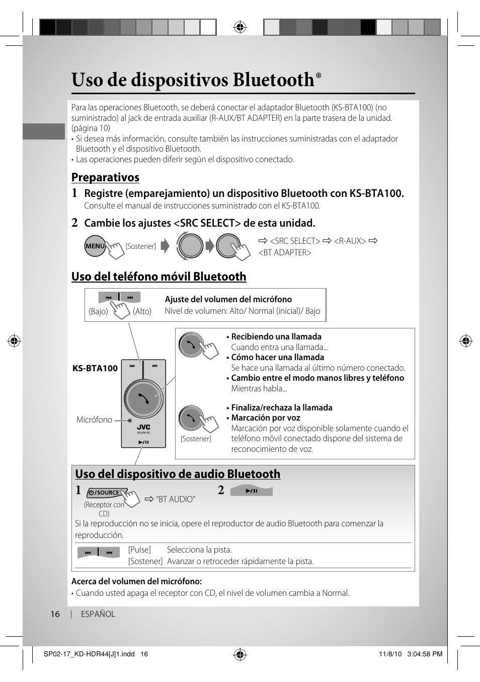 Uso de dispositivos bluetooth, Preparativos, Uso del teléfono móvil bluetooth | Uso del dispositivo de audio bluetooth | JVC GET0686-001A User Manual | Page 32 / 49