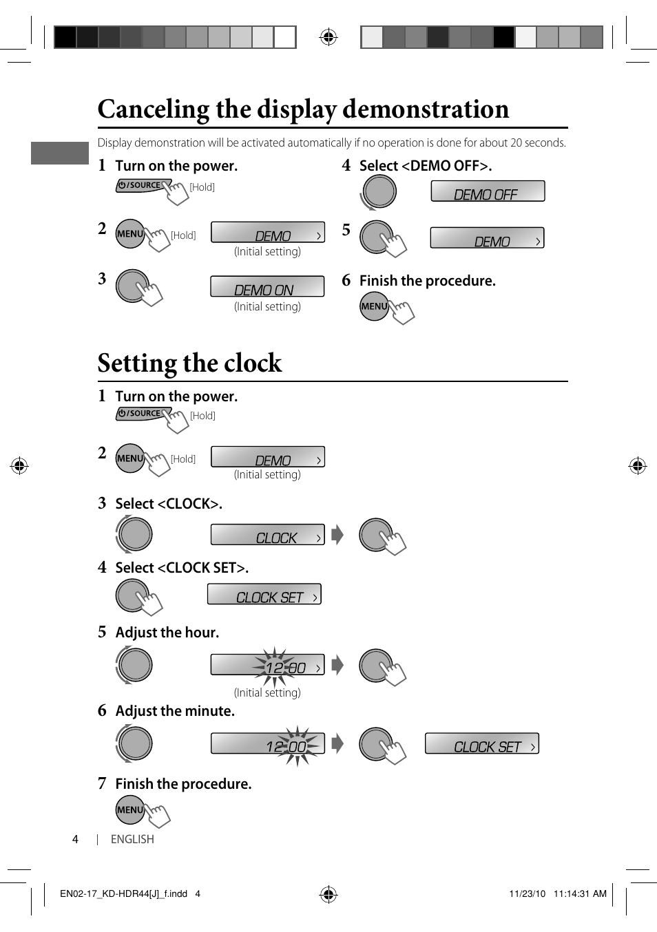 Setting the clock, Canceling the display demonstration | JVC GET0686-001A User Manual | Page 4 / 49