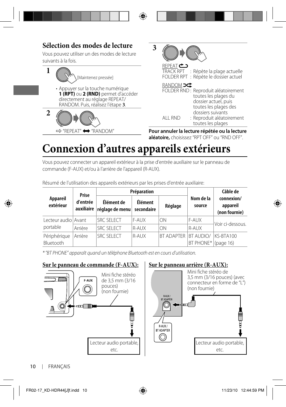 Connexion d’autres appareils extérieurs, Sélection des modes de lecture | JVC GET0686-001A User Manual | Page 42 / 49